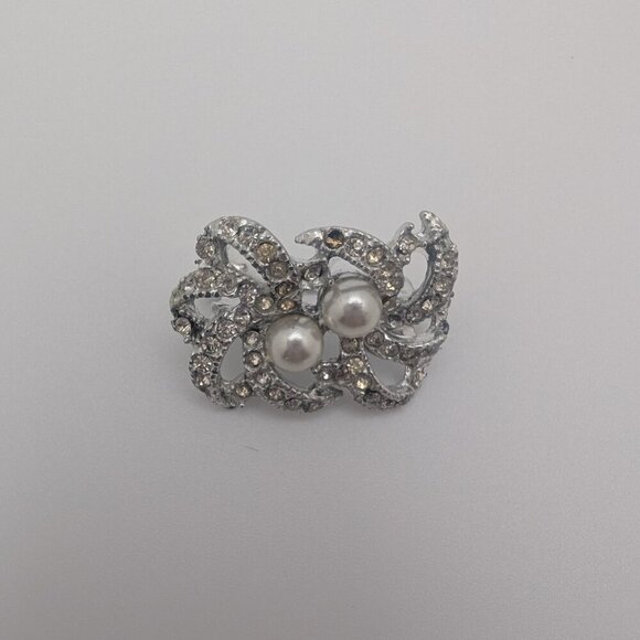 Lot of 5 vintage brooches: Metal - rhinestone - pearl - Picture 2 of 6